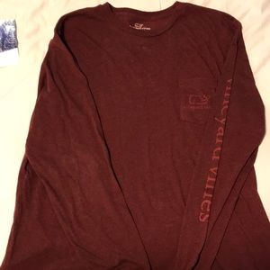 Vineyard Vines Burgundy Heather LS Pocket Tee, L